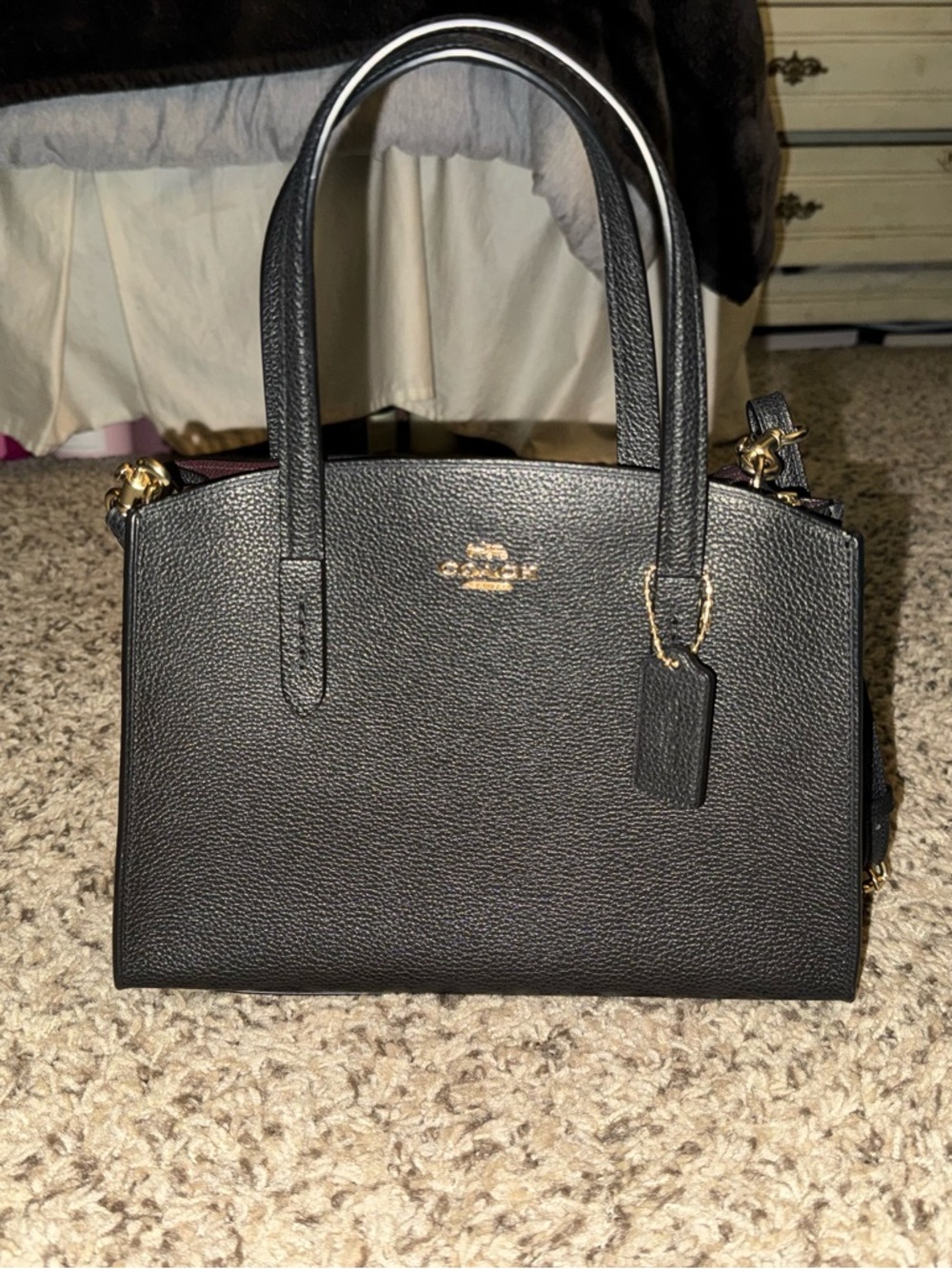 Coach Black Pebbled Leather Satchel with Gold Hardware